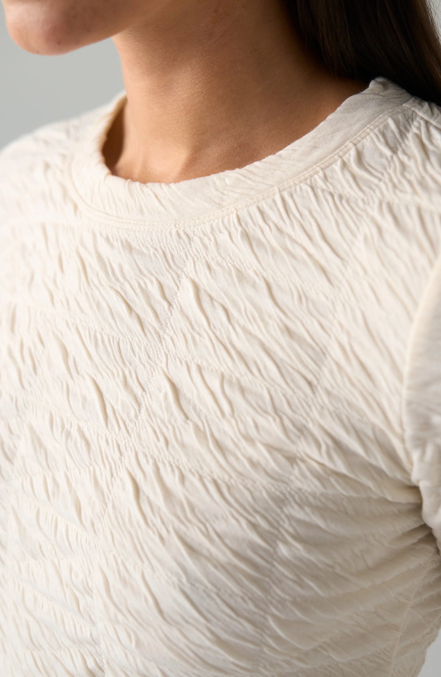 Crewneck Top Flared Sleeves - Cream