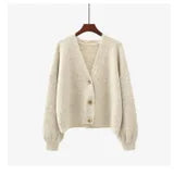 V-Neck Cardigan Sweater - Beige O/S