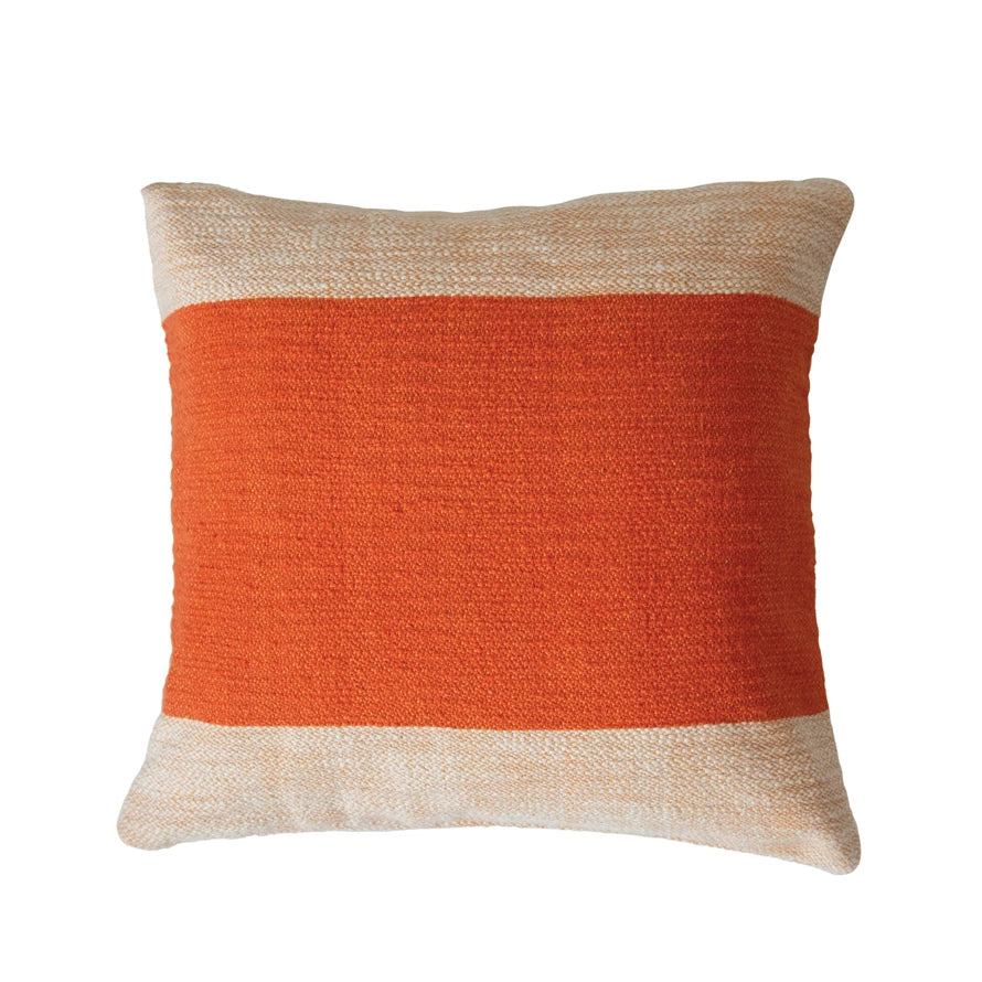 Woven Cotton Pillow- Orange/Cream