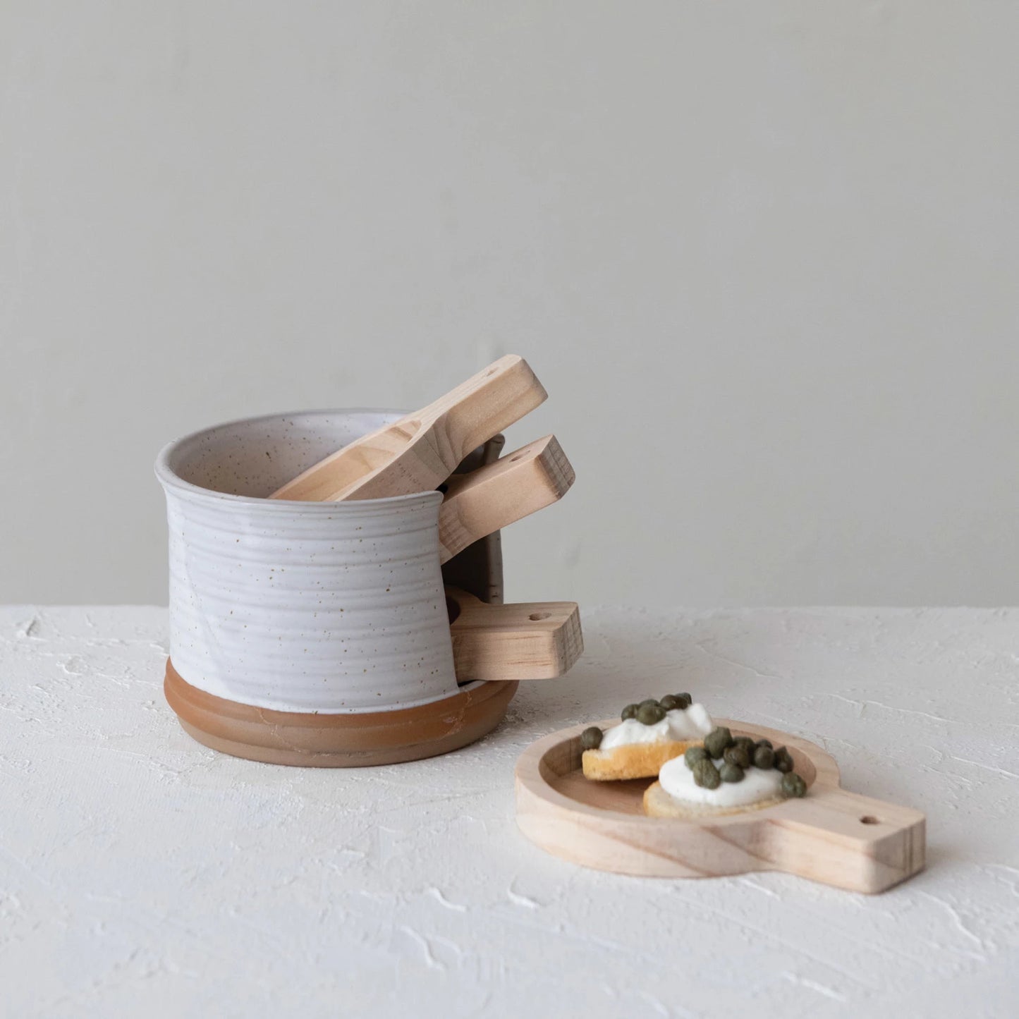 Pine Wood Tapas Plates with Stoneware Holder