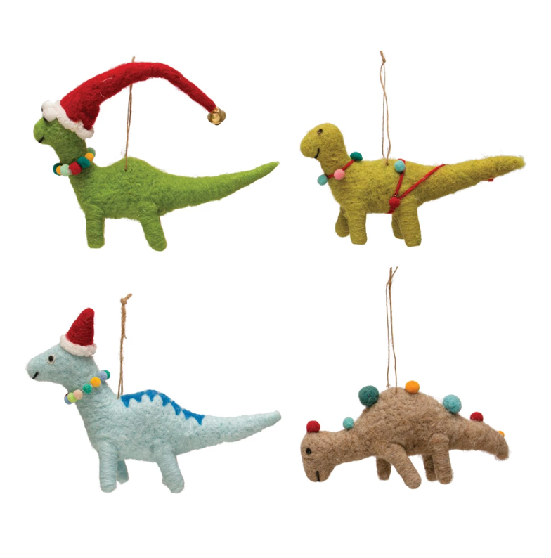 Wool Felt Dinosaur Holiday Ornaments