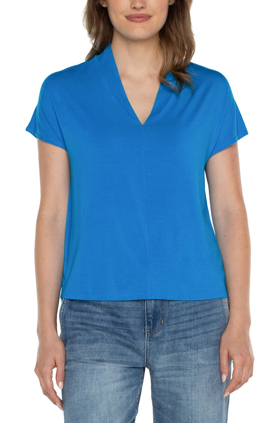 Dolman Sleeved Knit Top with Shawl Collar - Diva Blue