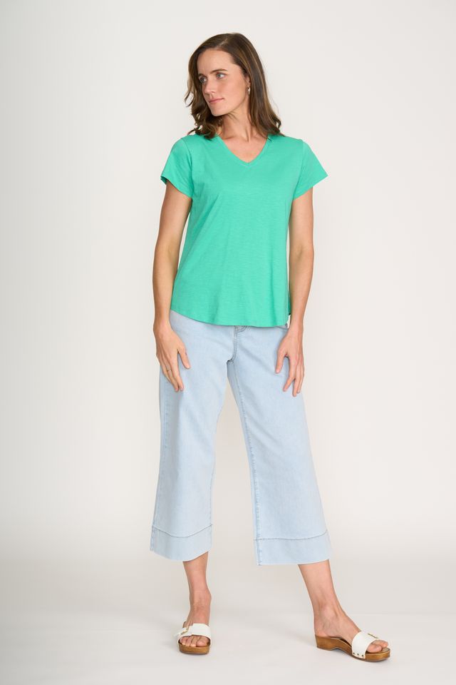 Short Sleeved V-Neck Tee - Aquamarine