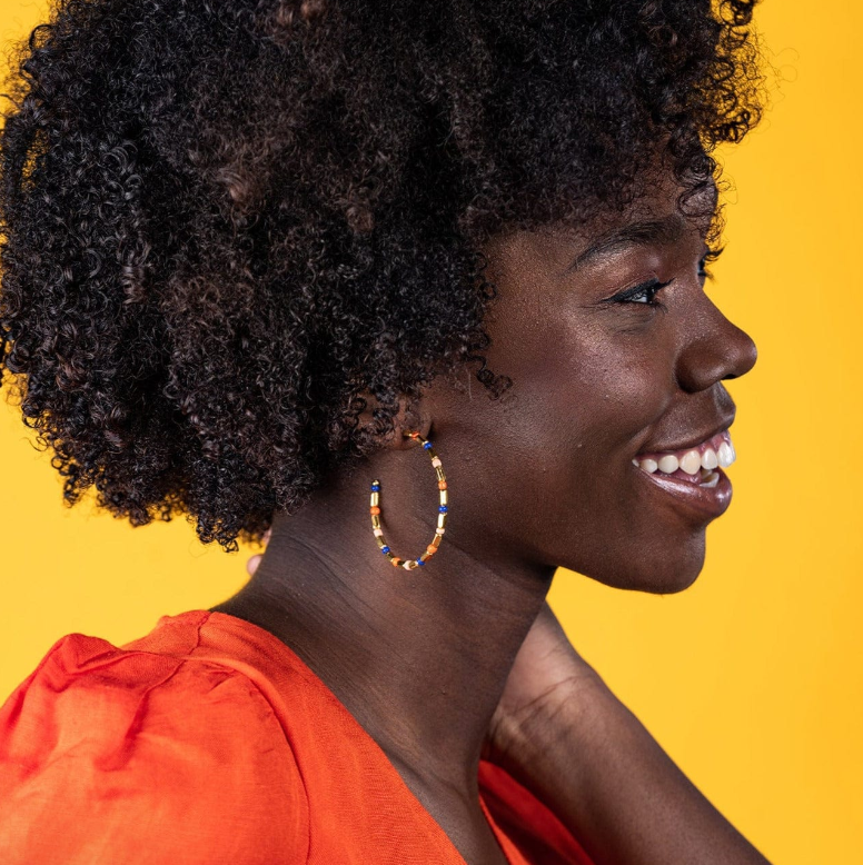 Annie Mixed Bead Hoop Earrings - Lapis