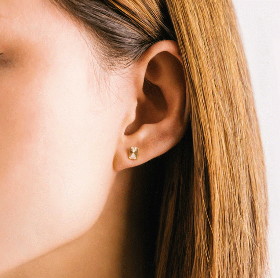 Demi-FIne Rectangle Fluted Stud Earrings - Gold