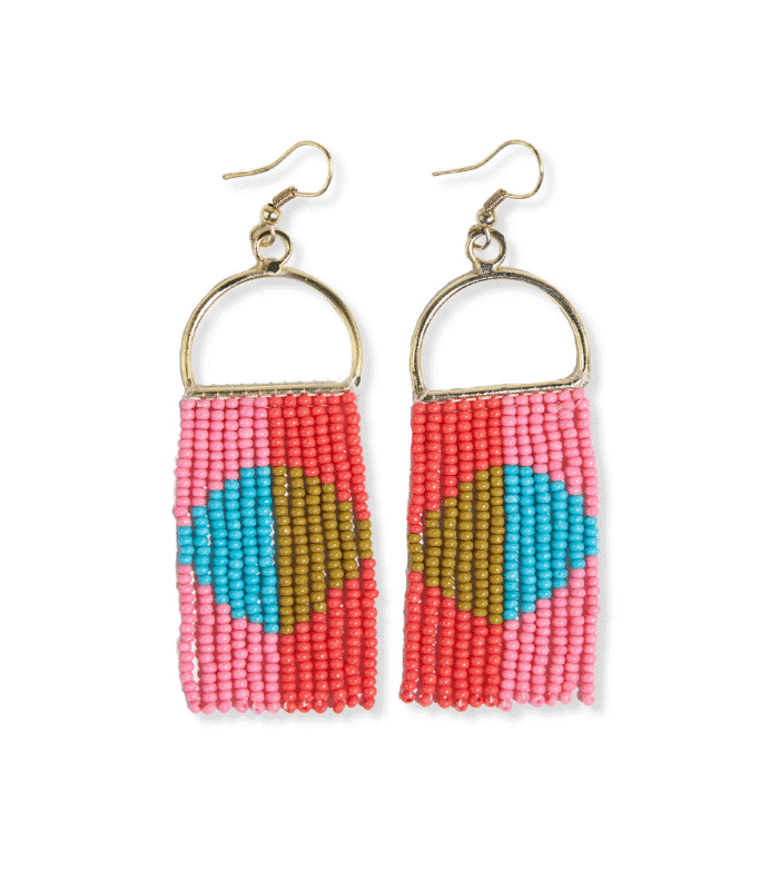 Allison Half Circle Bead Earrings - Light Blue/Tomato