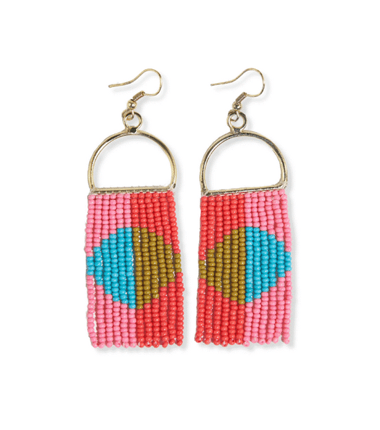 Allison Half Circle Bead Earrings - Light Blue/Tomato