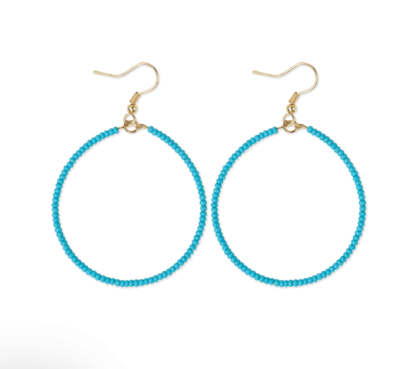 Ruby Bead Hoop Earrings - Turquoise