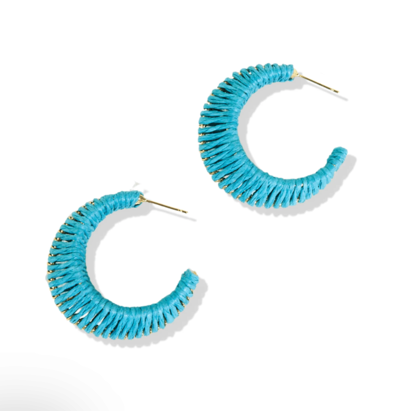 Load image into Gallery viewer, Harper Raffia Wrapped Hoop Earrings - Turquoise

