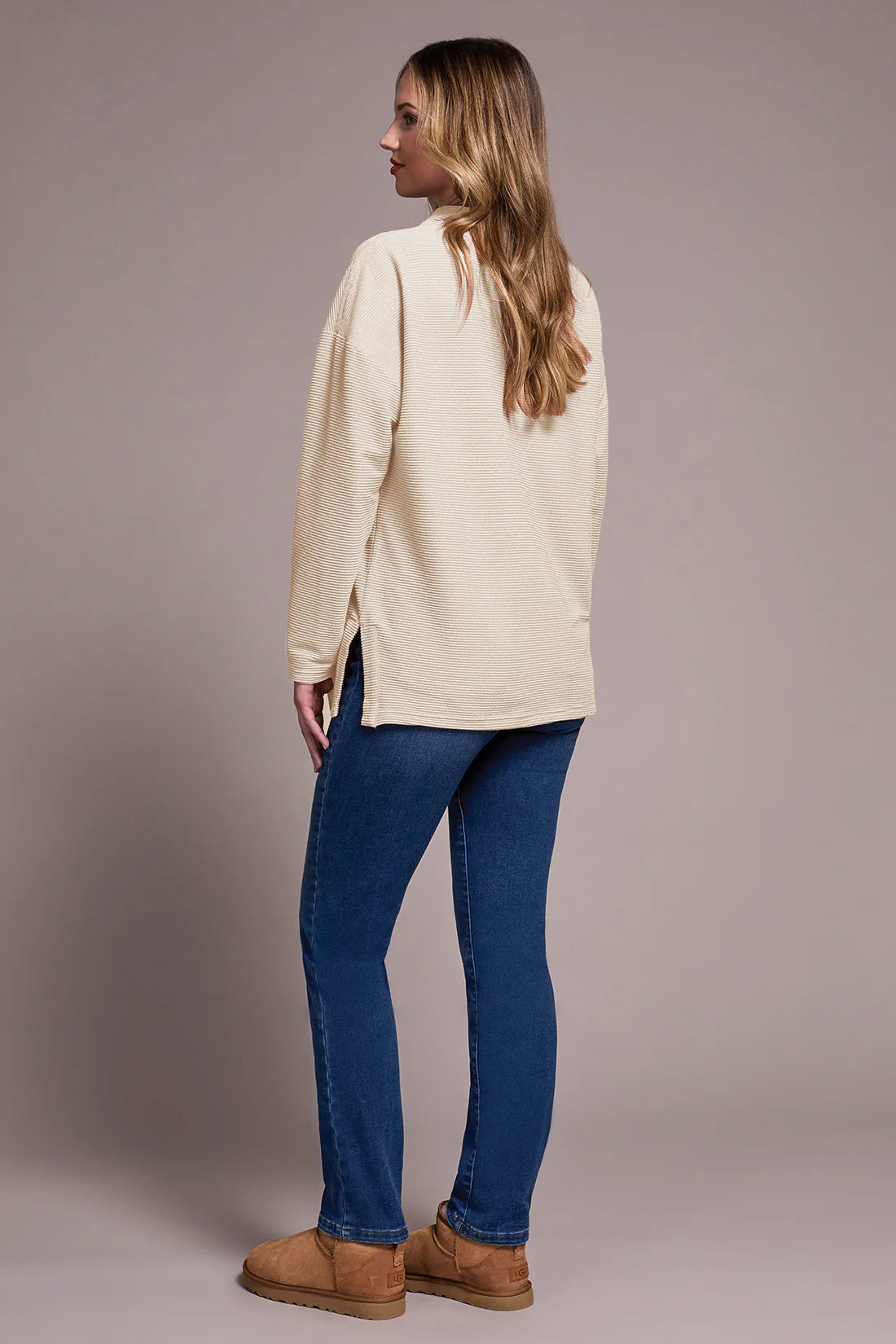 Funnel Neck Tunic with Side Slits - Eggshell