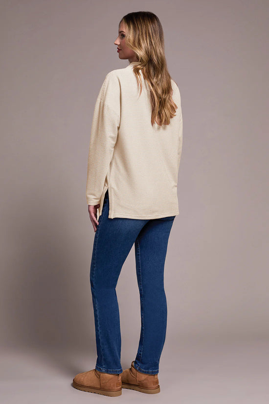 Funnel Neck Tunic with Side Slits - Eggshell