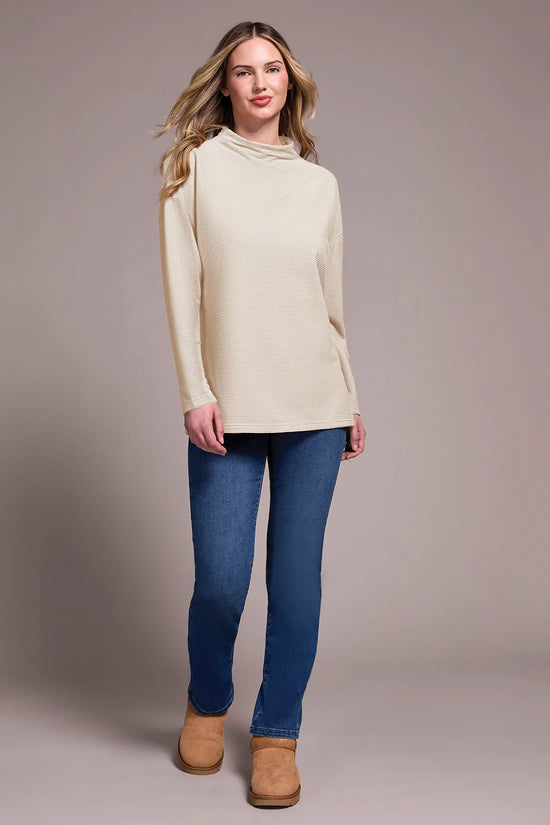 Funnel Neck Tunic with Side Slits - Eggshell