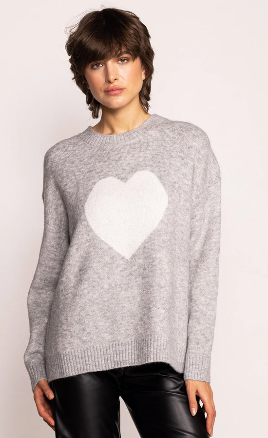 Emelia Pullover Sweater with Heart Design - Grey