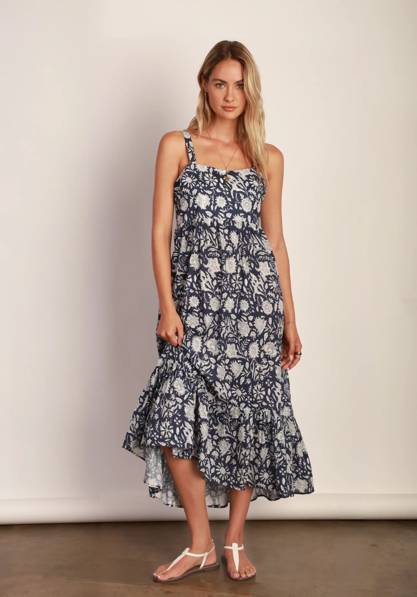 Emma Dress with Deep Hemline Ruffle - Navy