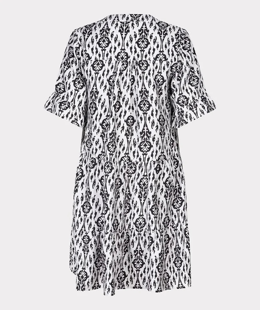 Two-Toned Ikat Print Dress - Black & White