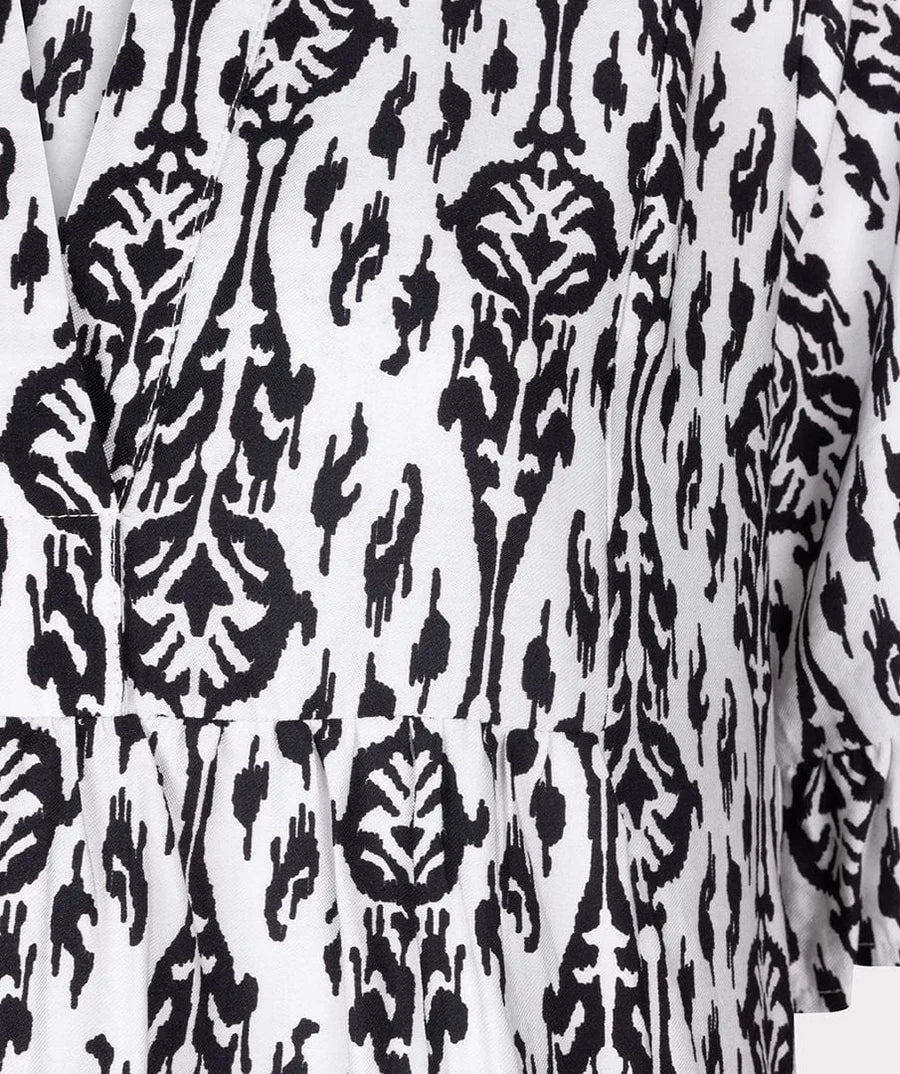 Two-Toned Ikat Print Dress - Black & White