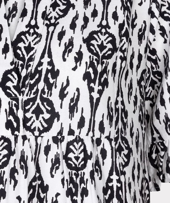 Two-Toned Ikat Print Dress - Black & White