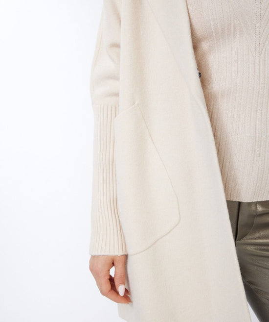 Open Front Cardigan Sweater with Ribbed Sleeves - Sand