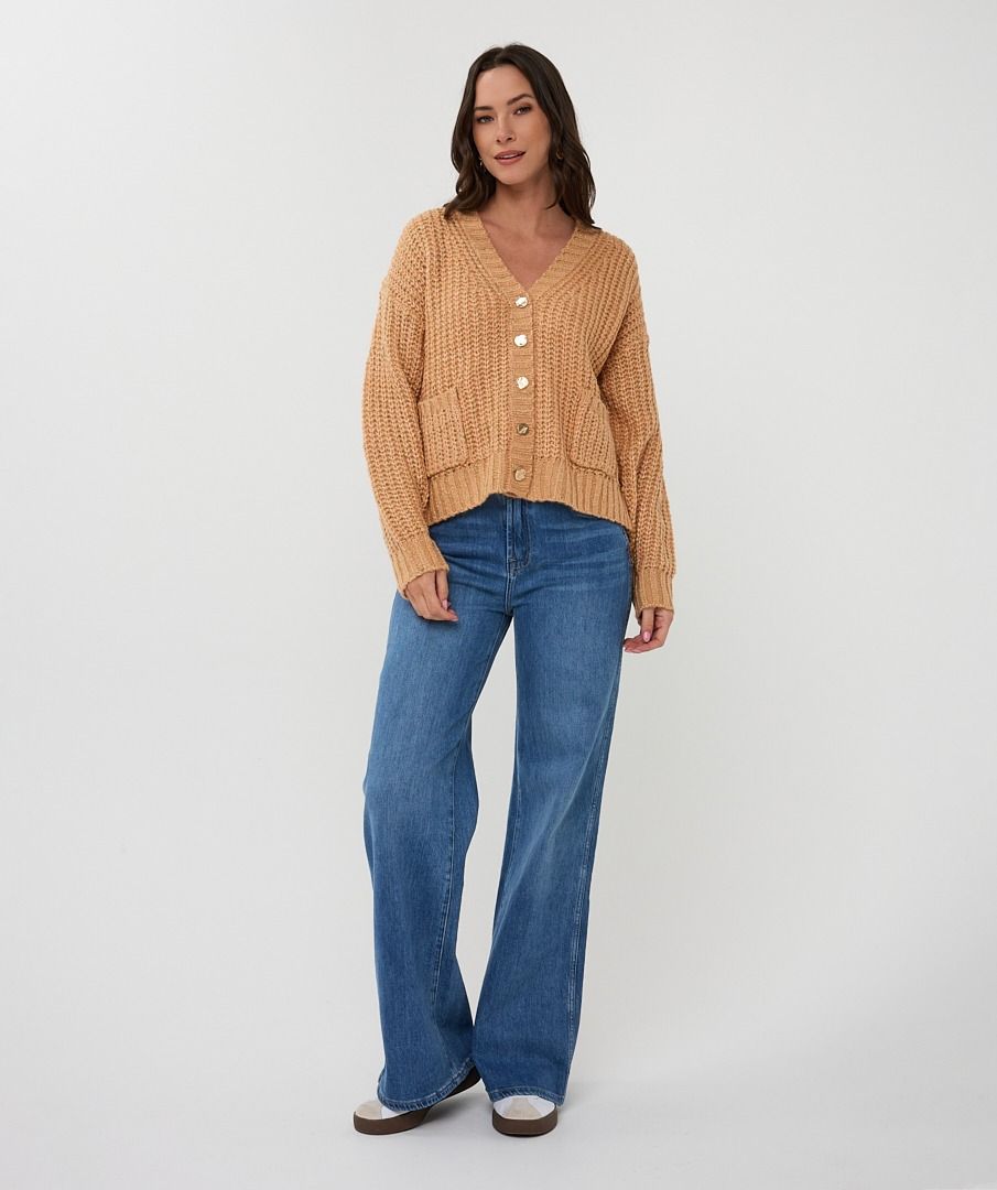 Oversized Cardigan with Metallic Buttons - Candy