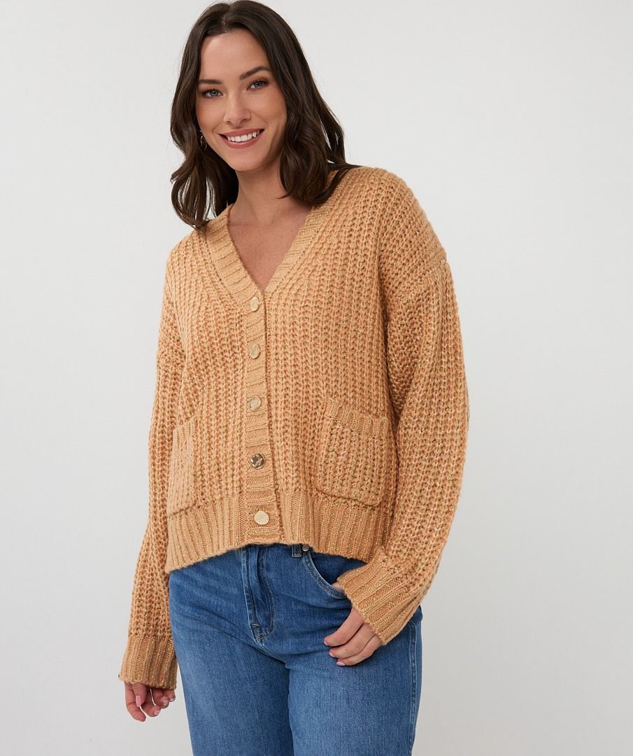 Oversized Cardigan with Metallic Buttons - Candy