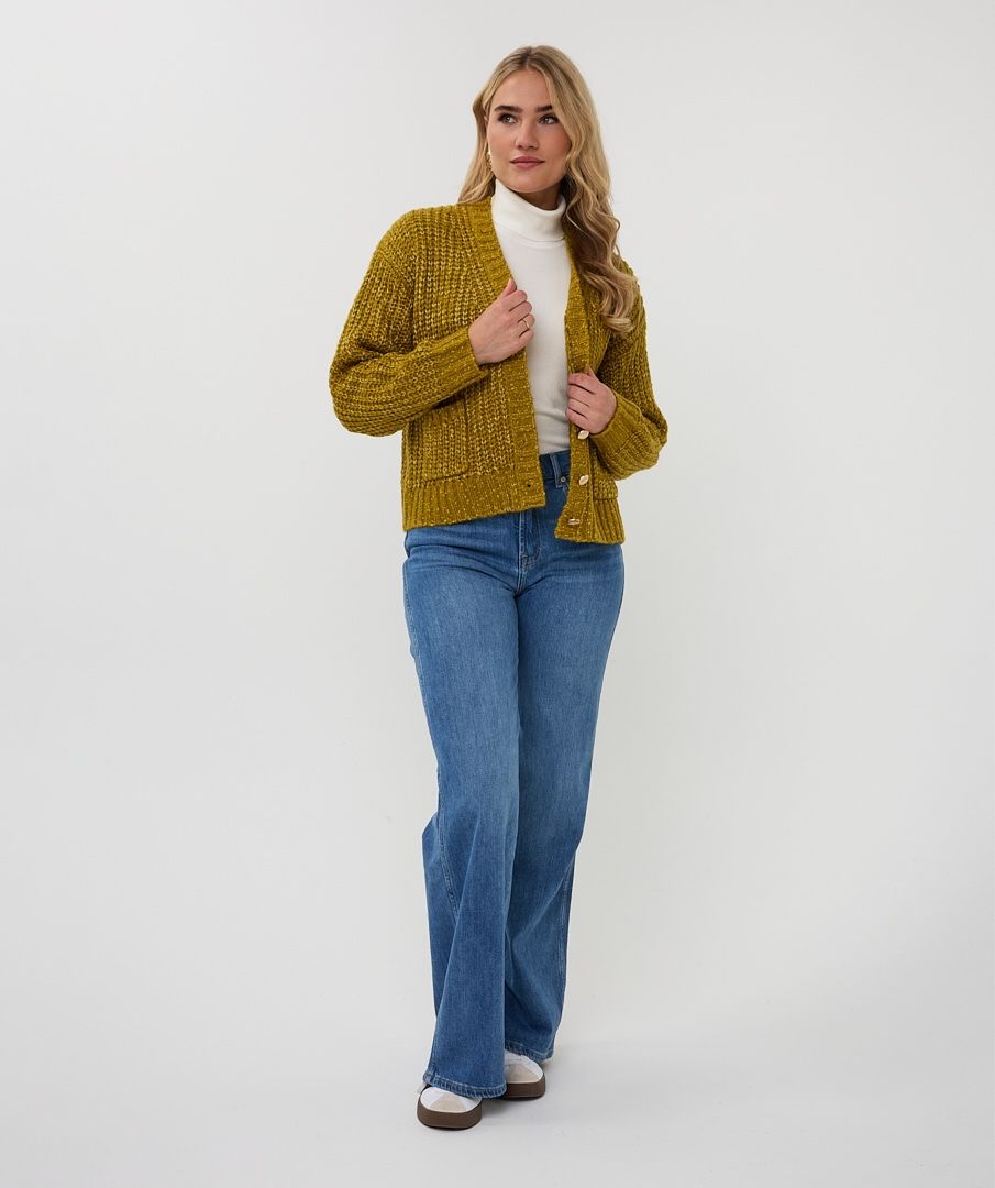 Oversized Cardigan with Metallic Buttons - Golden Olive