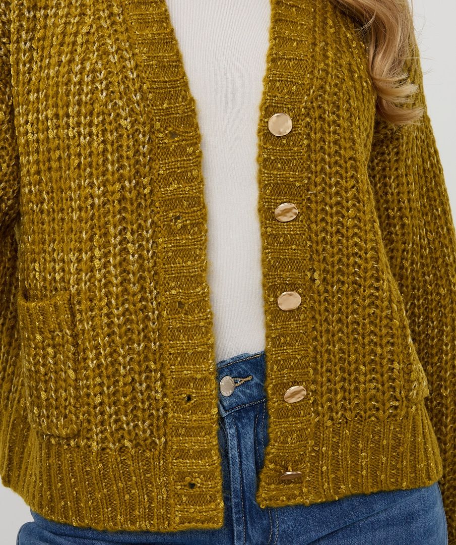 Oversized Cardigan with Metallic Buttons - Golden Olive