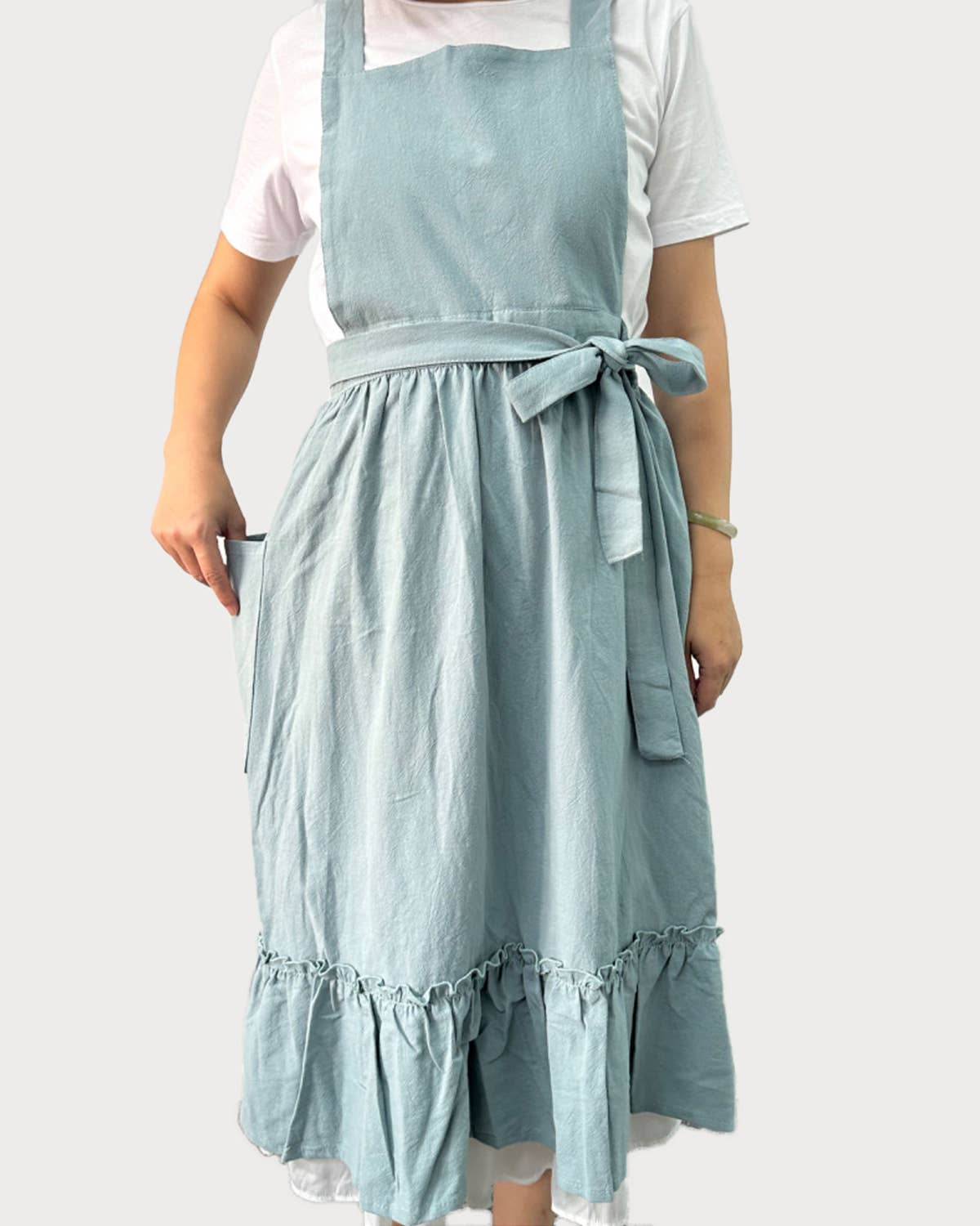 Vintage French Country Style Cotton Apron: Blue-light