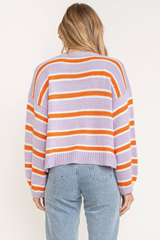 Striped Knit Women's Cardigan - Lavender