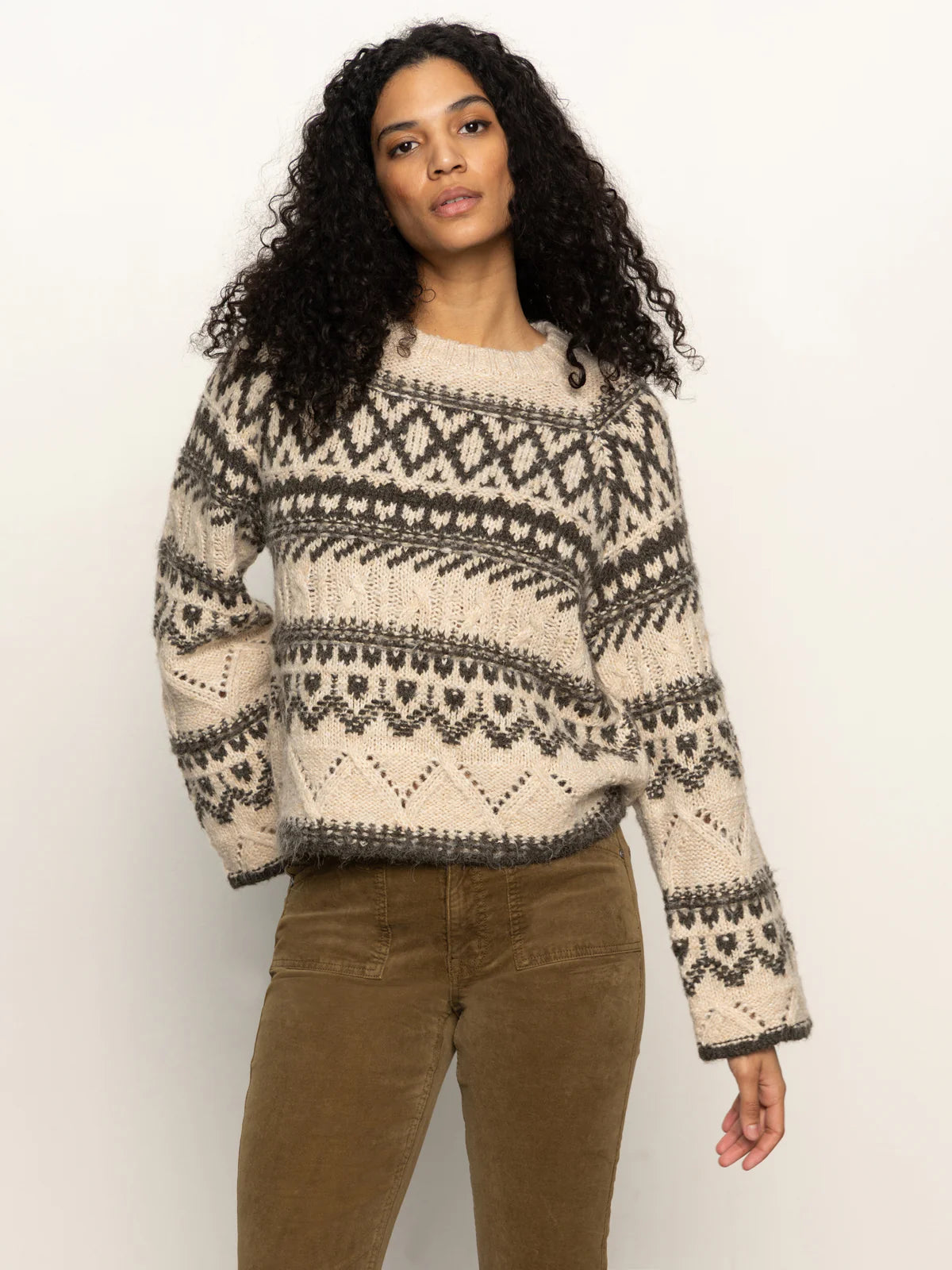 Fair Isle Crew Neck Sweater - Light Oat Multi