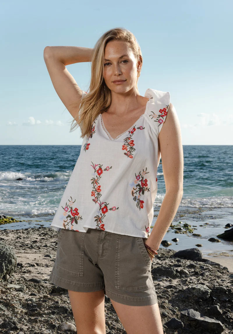 Flower Child Top with Ruffled Sleeves - Multi