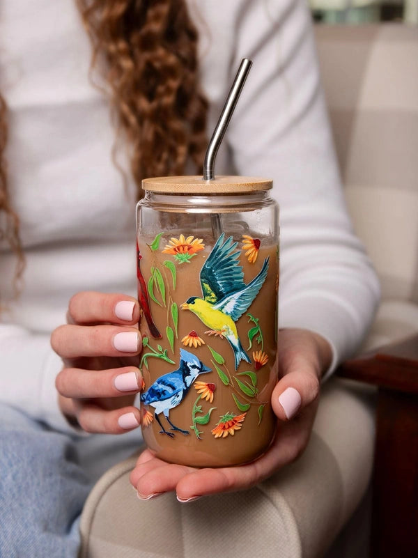 Feathered Friends Birds Glass Coffee Cup