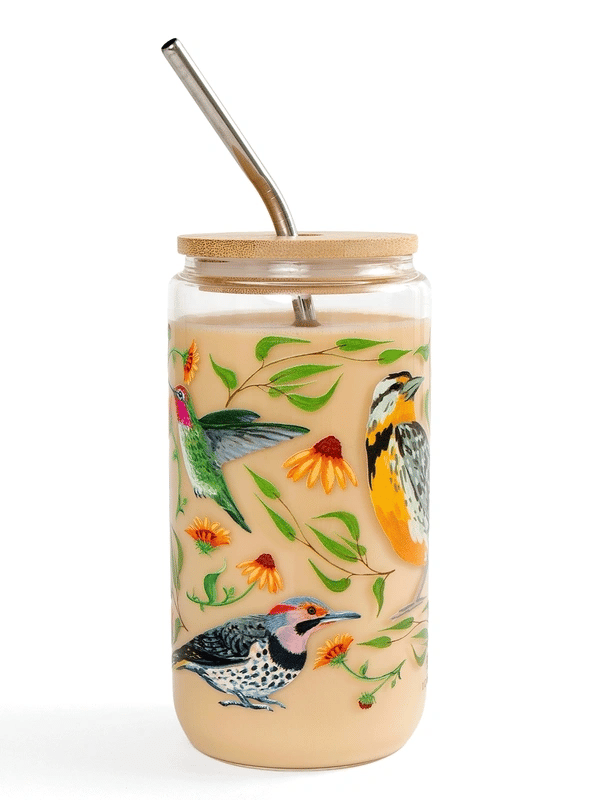 Feathered Friends Birds Glass Coffee Cup