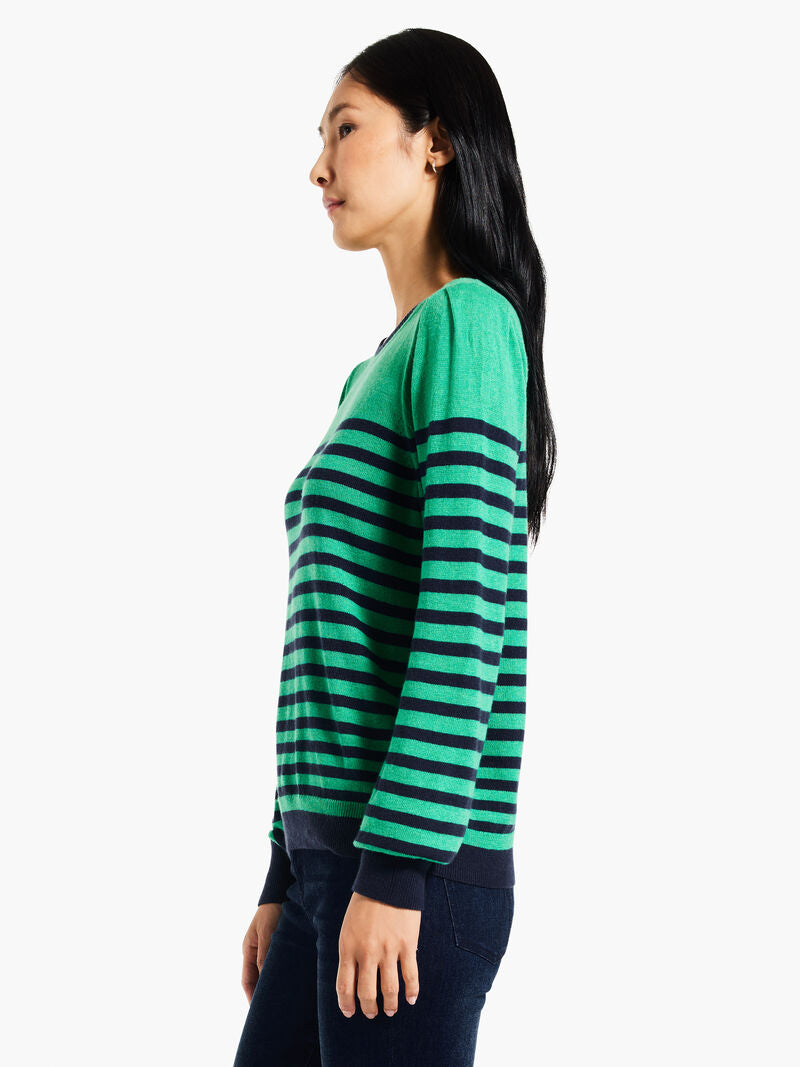 Striped Femme Sleeve Pullover Sweater - Green Multi