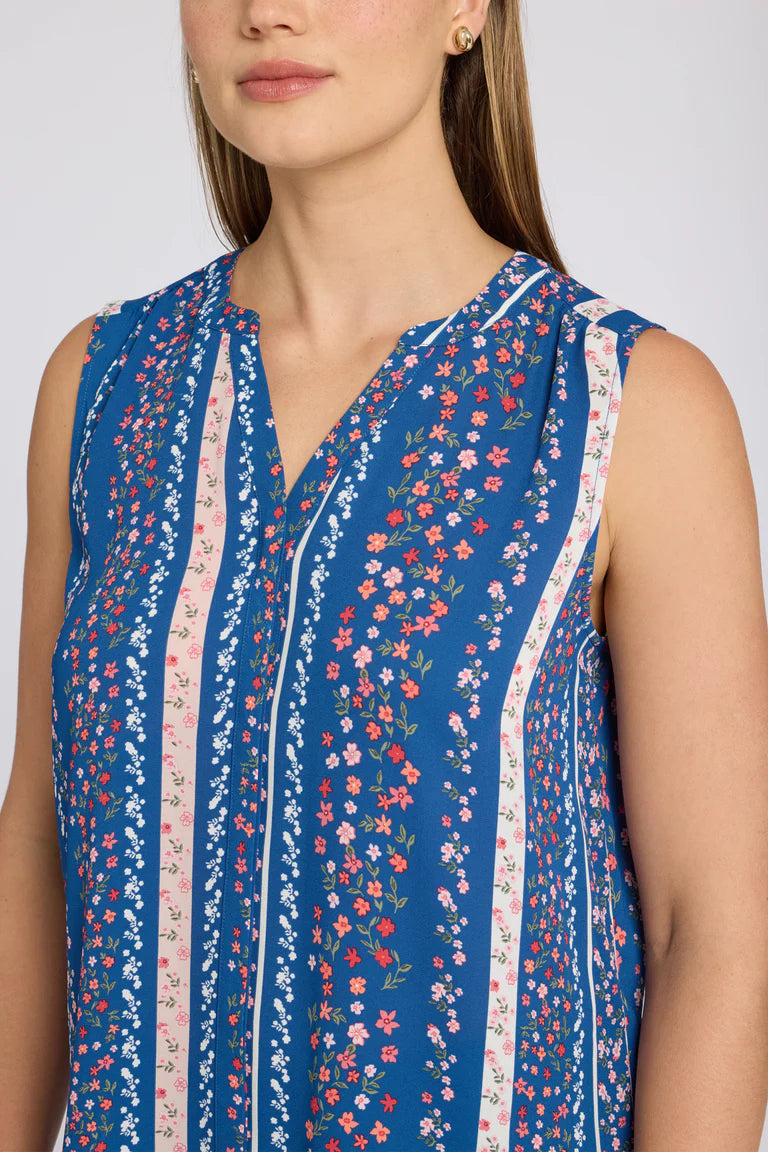 Sleeveless Pintuck Top - Floral Ribbons