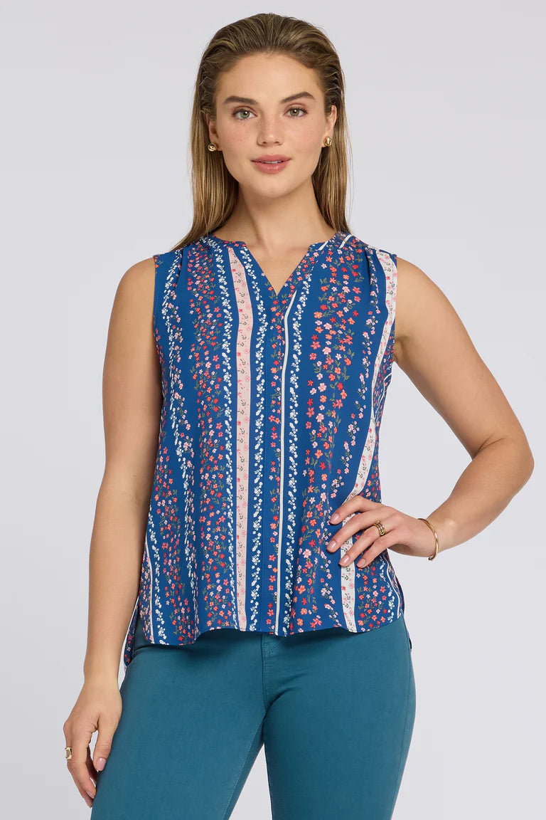 Sleeveless Pintuck Top - Floral Ribbons