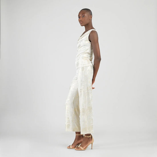 Shimmery Cowl Neck Tank Top - Champagne