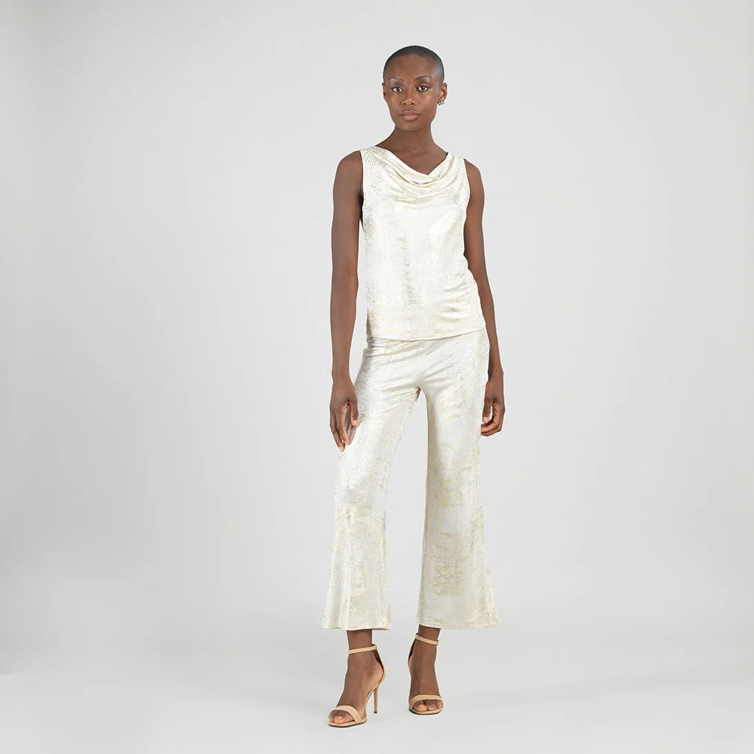 Shimmery Cowl Neck Tank Top - Champagne