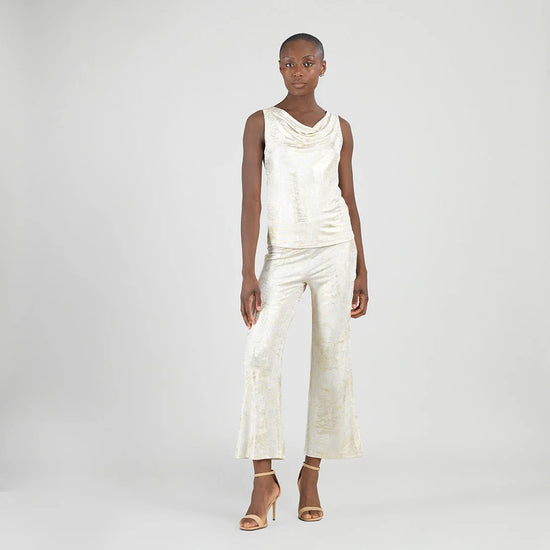 Shimmery Cowl Neck Tank Top - Champagne