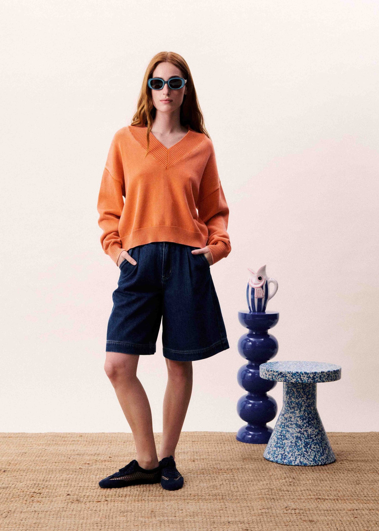 Dara V-Neck Pullover Sweater - Orange