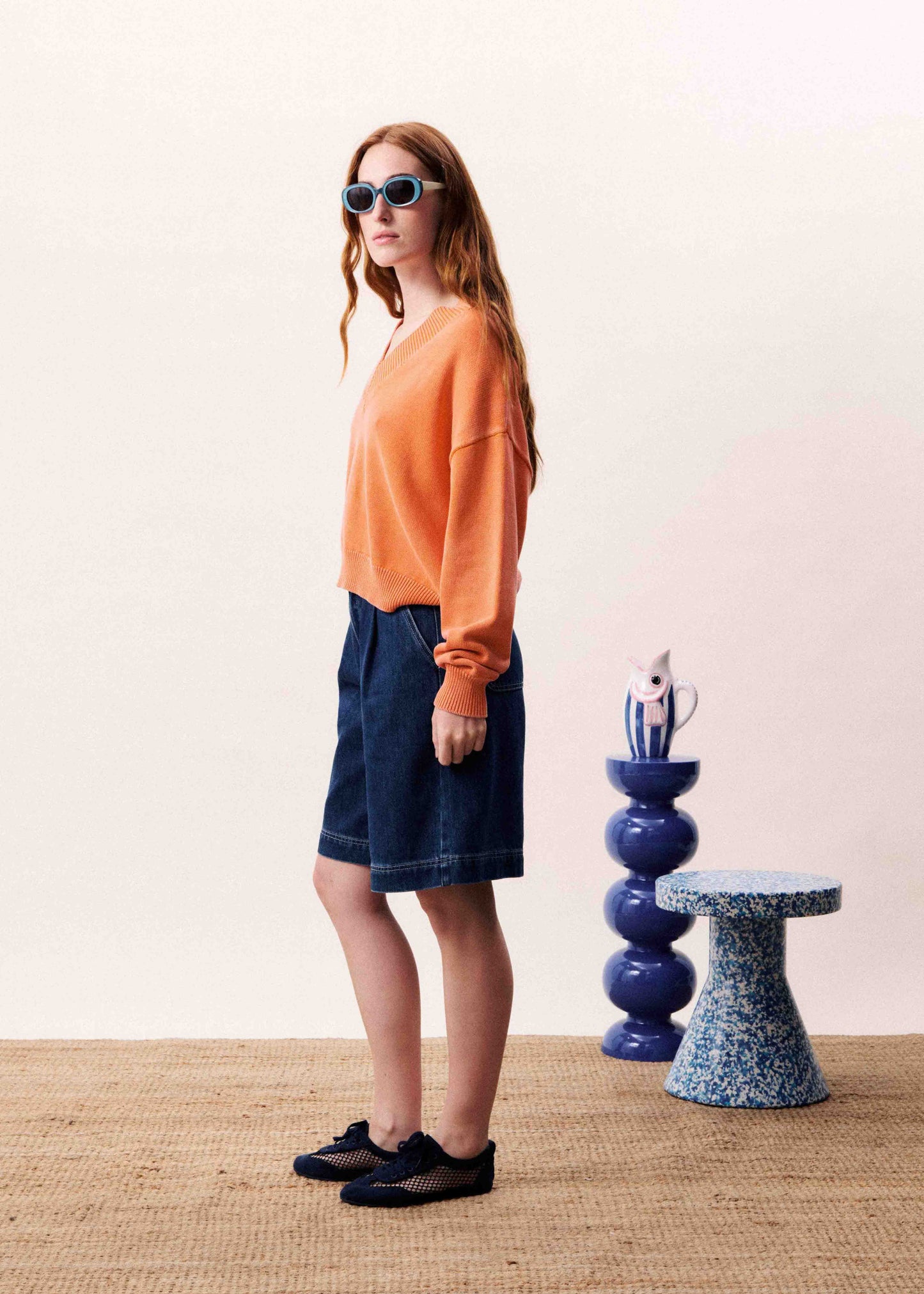 Dara V-Neck Pullover Sweater - Orange