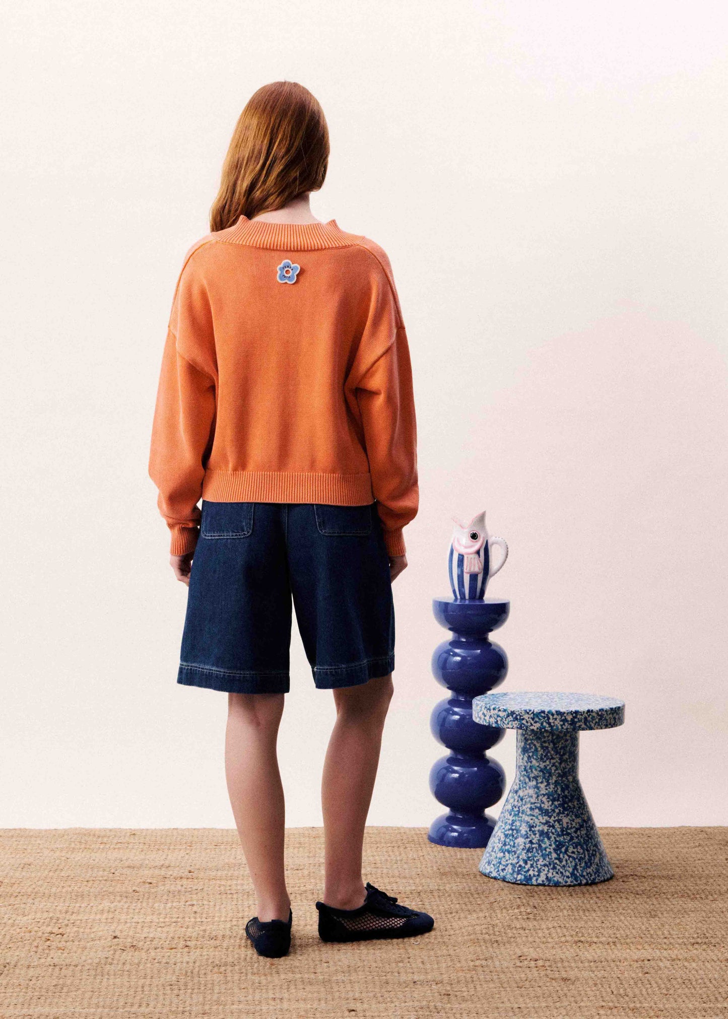 Dara V-Neck Pullover Sweater - Orange