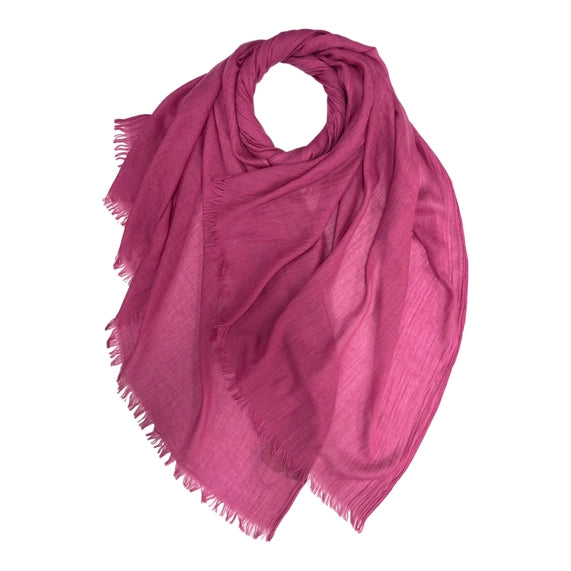 Classic Cotton Blend Scarf Finished With Fringes: Fusia