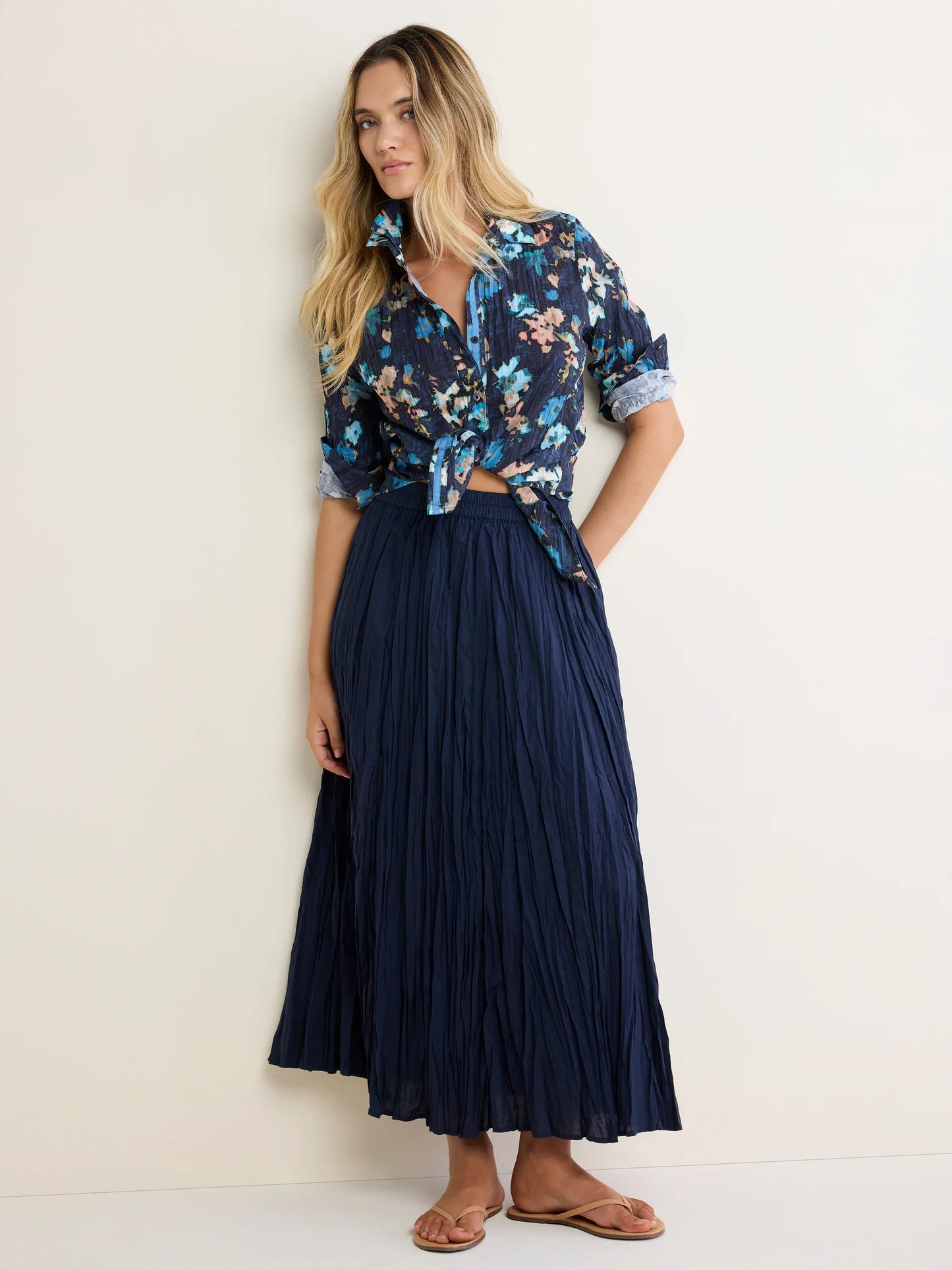 Glowy Flowy Long Sleeve Top - Indigo Multi