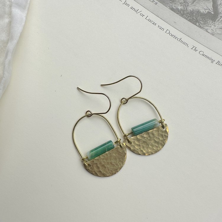 Mini Drop Earrings - Green Stripe Agate