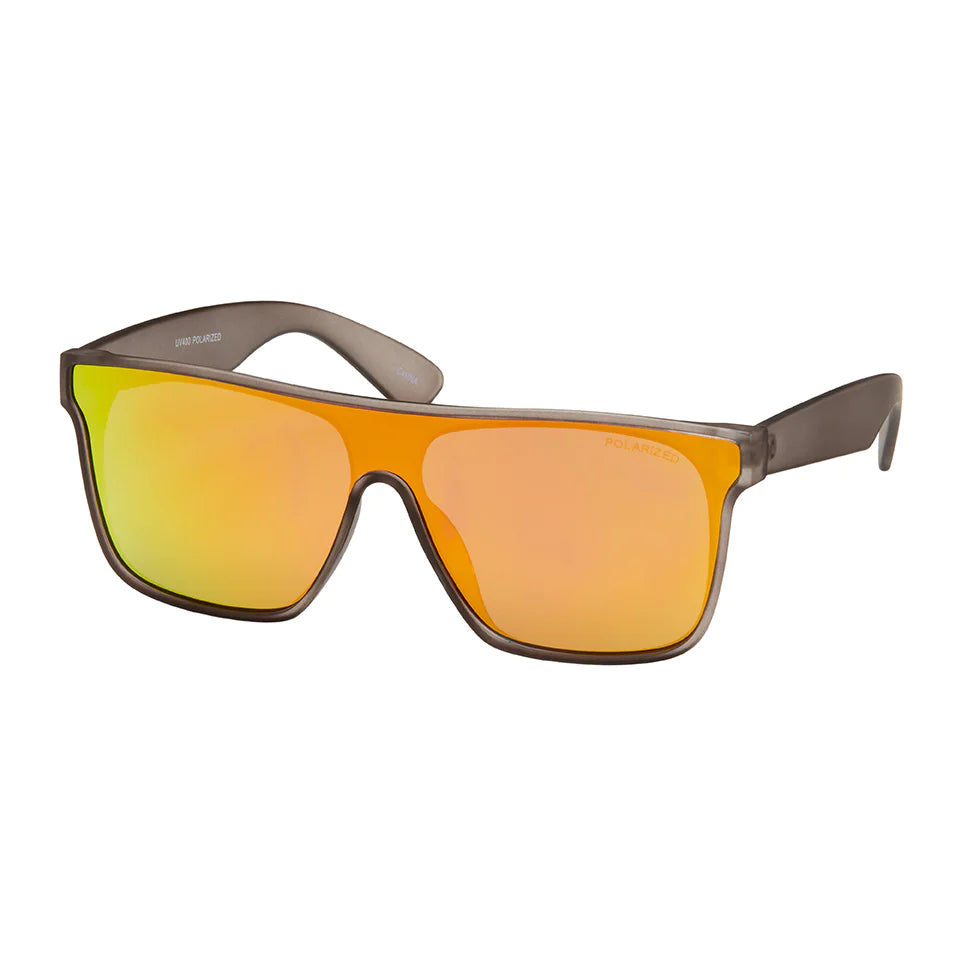 Wrap Mirror Color Lens Sunglasses - Grey with Yellow Lens