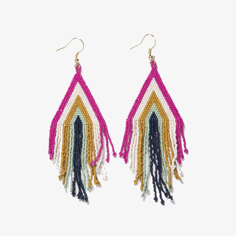 Haley Stacked Triangle Beaded Fringe Earrings - Magenta