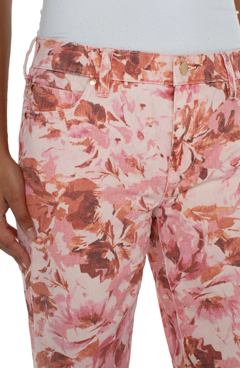 Hannah Cropped Flare Pants with Fray Hem - Pink Floral