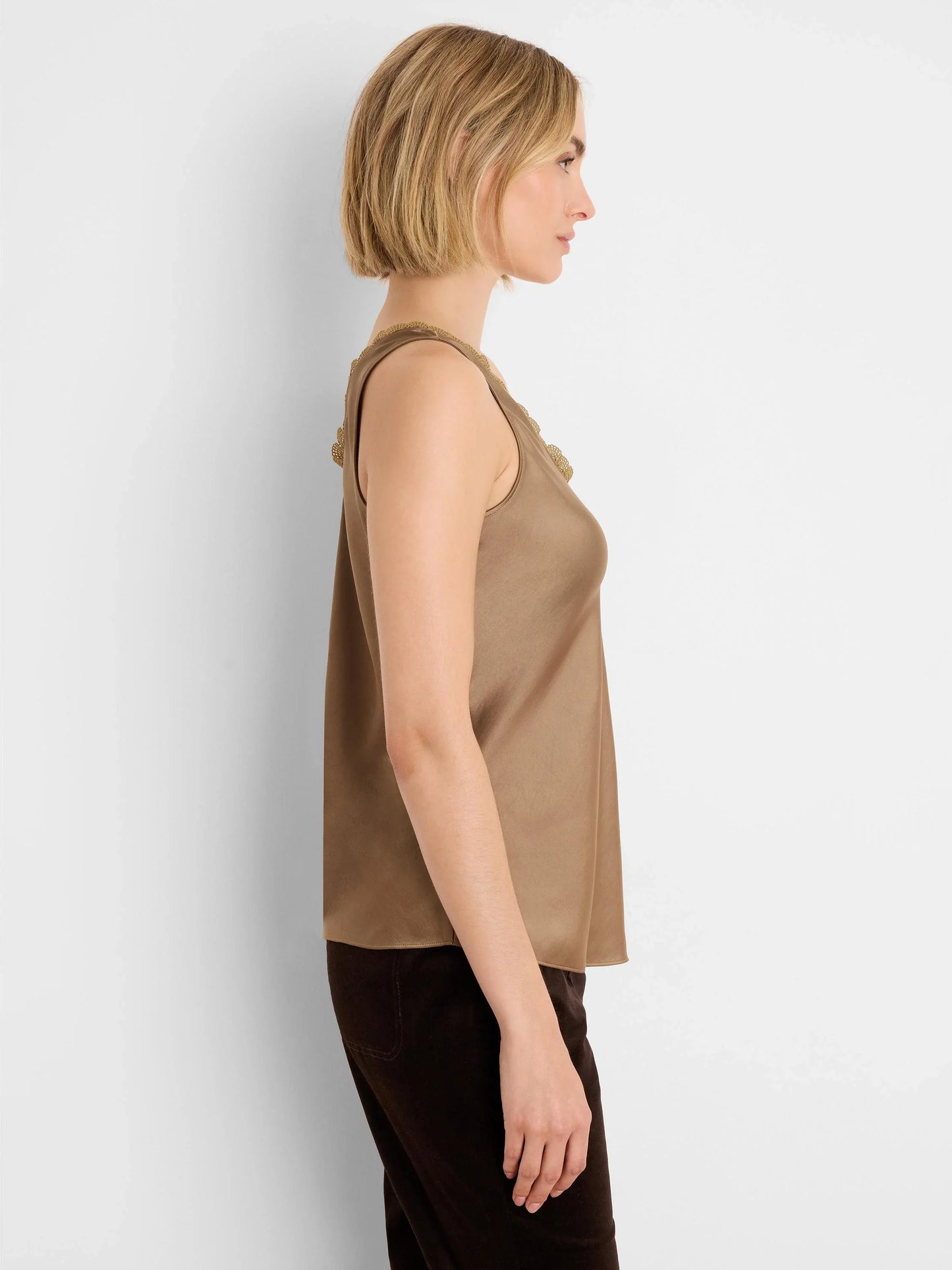Day Gloss Lace Trim Tank Top - Hazelnut