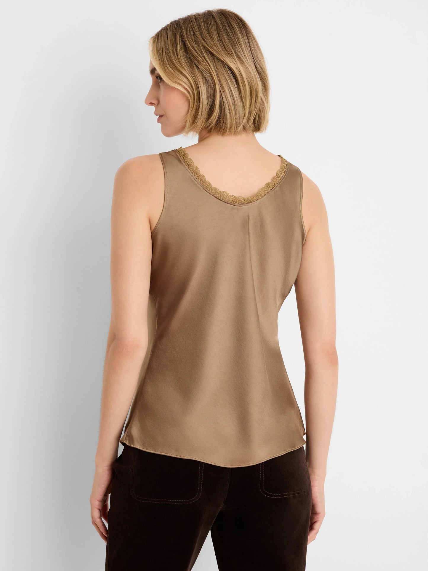 Day Gloss Lace Trim Tank Top - Hazelnut