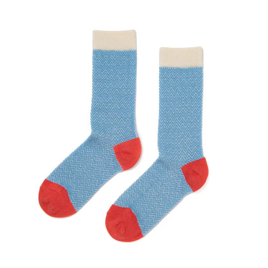 Herringbone Crew Socks - Sky